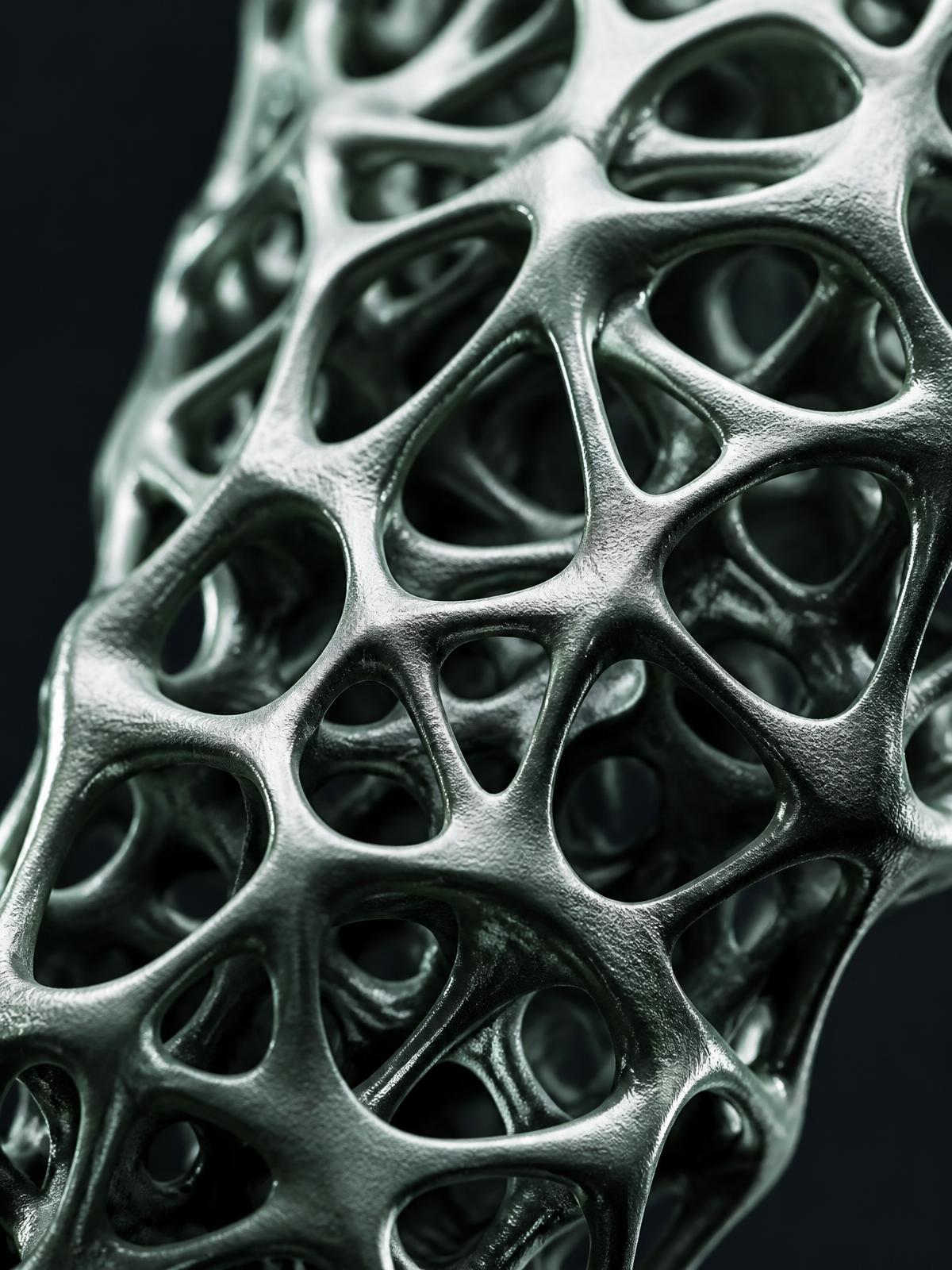Macro view of a generatively designed metal lattice